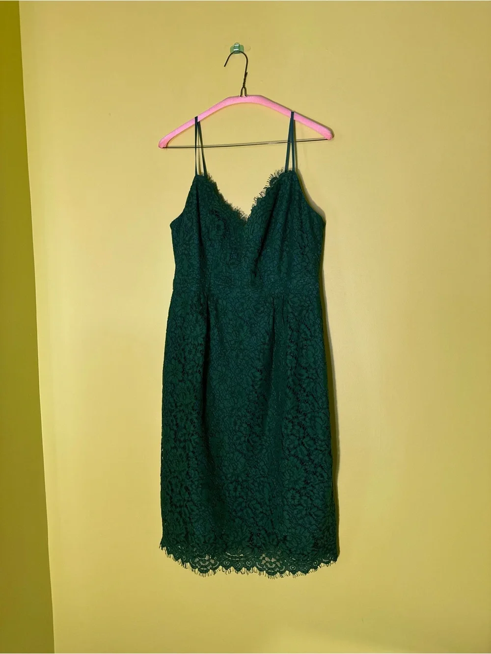 J. Crew Emerald Green Lace Midi Dress with Spaghetti Straps