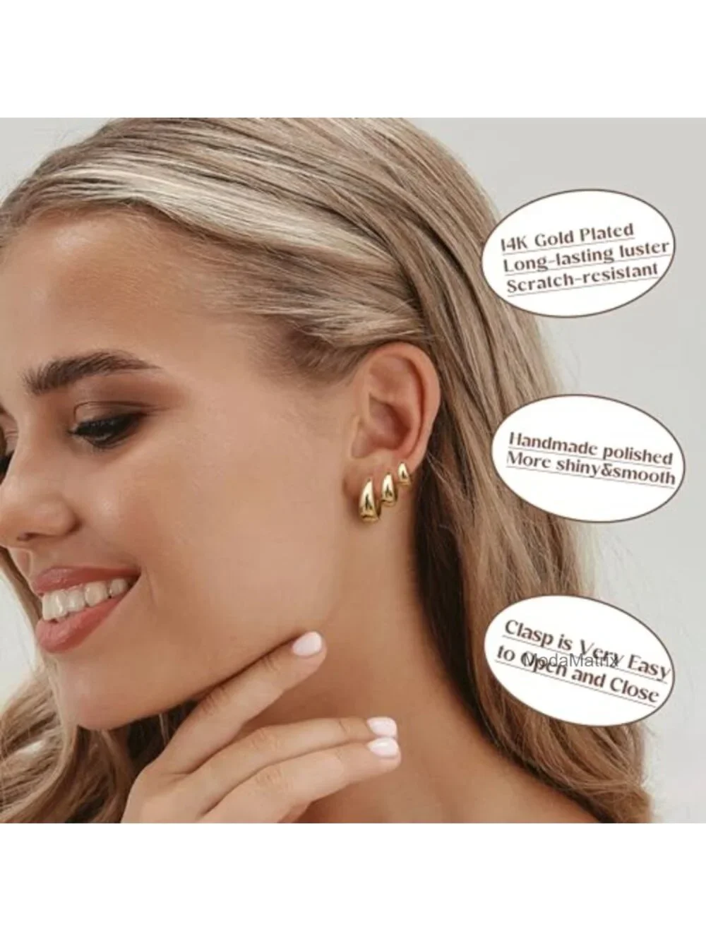 14K Gold Plated Hoop Earrings Set - 3 Pairs Chunky Huggie Earrings for Women