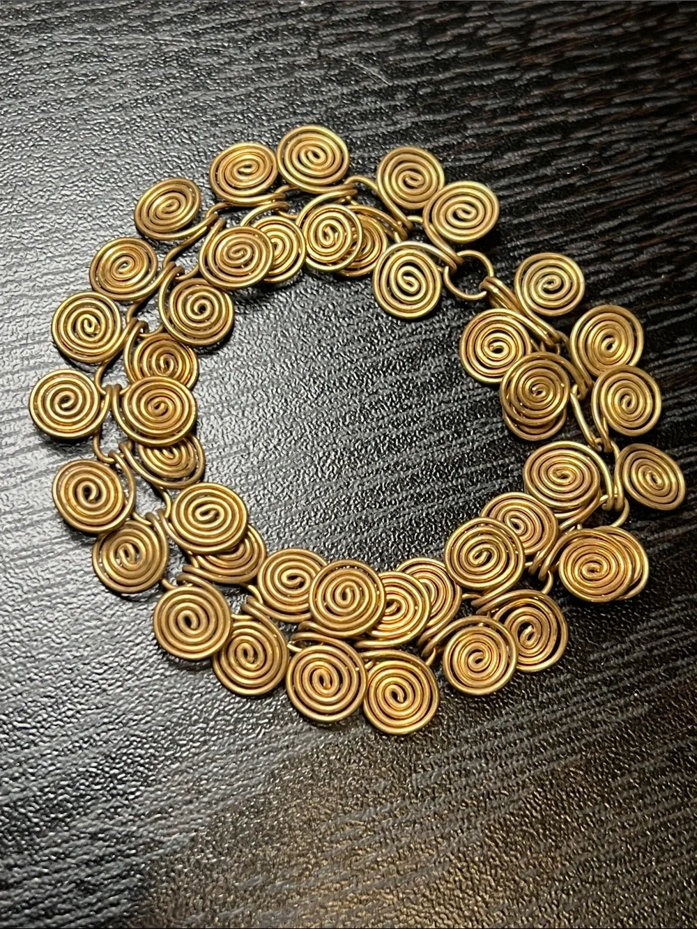 Egyptian Coil Etruscan Style Antique Finished Brass Link Spiral Swirl Bracelet