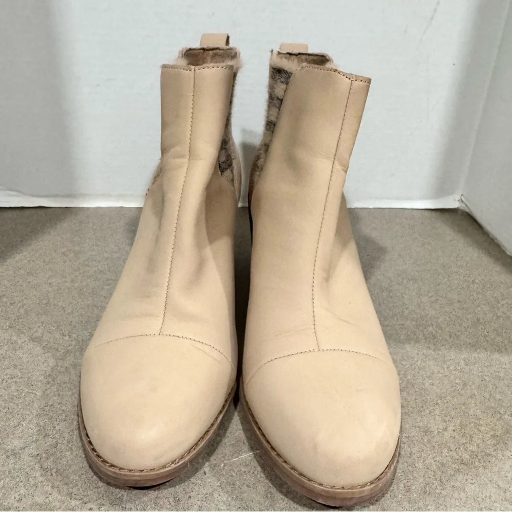 Toms Women Everly Plaid Cutout Block Heel Booties Size 8.5 In Color Sand