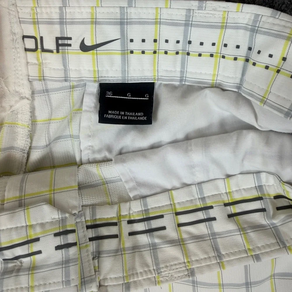 Nike Golf Mens 36 Plaid Shorts White Grey Yellow Performance Stretch