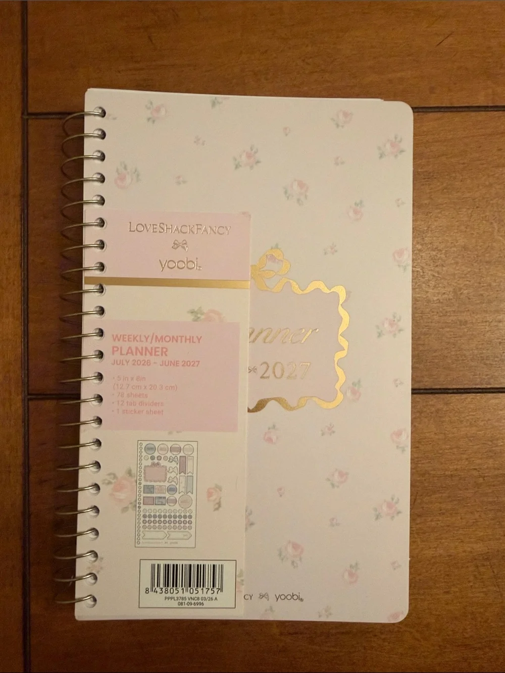 Yoobi LoveShackFancy Floral Planner with Gold Foil Accents and Leather pouch