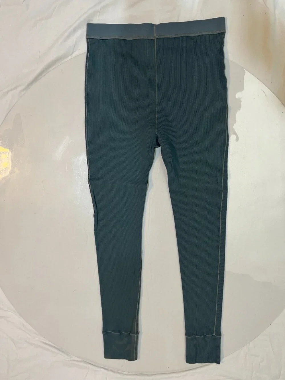 SKIMS Ribbed Leggings XL Blue Gray Contrast Seam High Waist Pants-FLAW