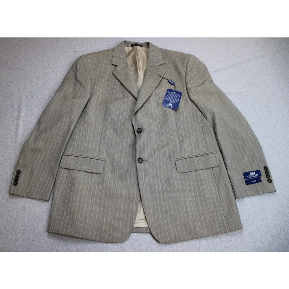 Stafford Blazer Mens 44R Pinstriped 100% Wool 2-Button Lined Single Breasted NWT