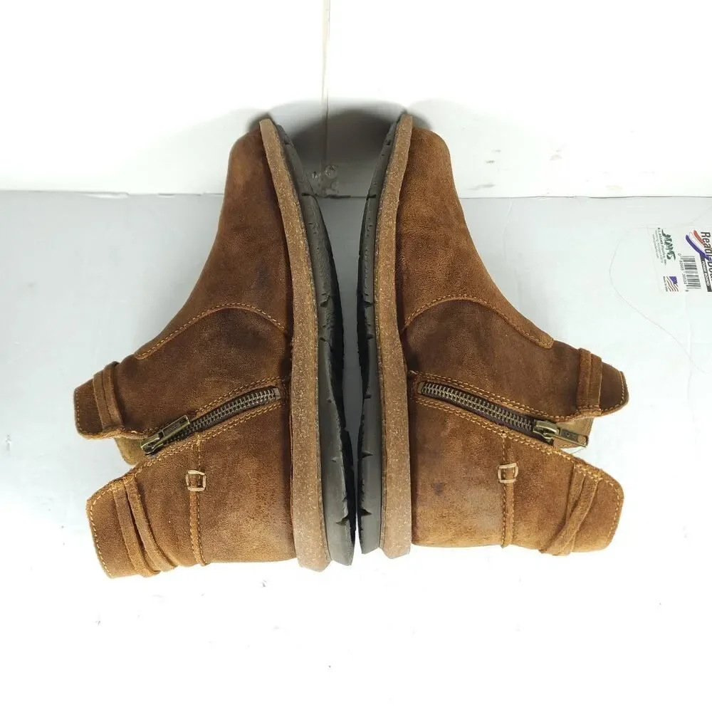 Born Women's Tarkiin US 11 Brown Distressed Suede Side Zip Ankle Boots Booties