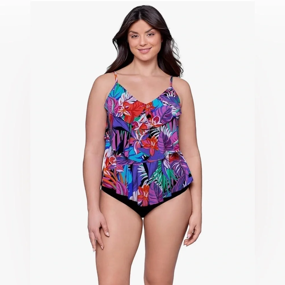New 2  XL RUFFLE TIER 2 PIECE, CLASSIC FULL COVERAGE BIKINI BRIEF SWIMSUIT