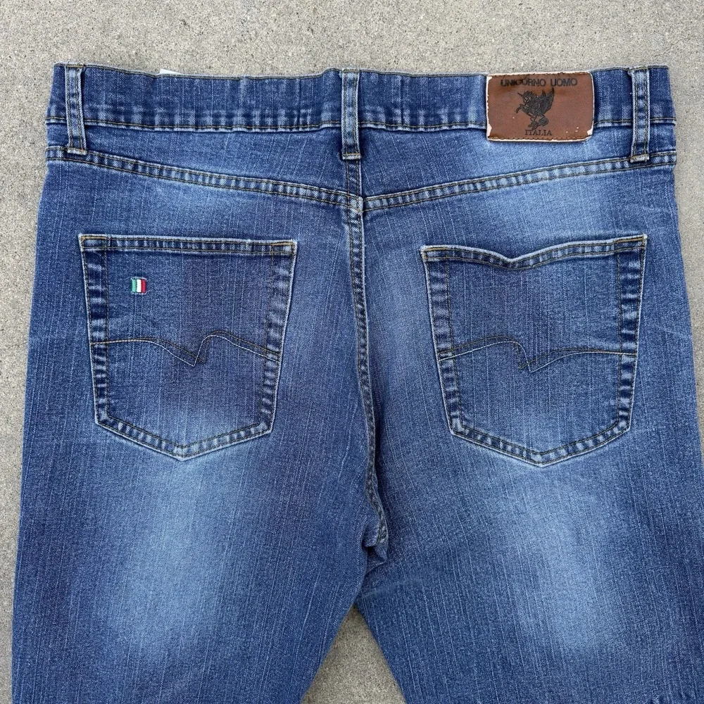 Y2K Unicorno Uomo Italia Jeans Mens 34x30 Blue Denim Straight‎ Leg Made in Italy