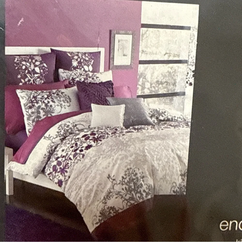 New KAS AUSTRALIA King Duvet Cover Enchanted Floral‎ Purple Embroidered 104