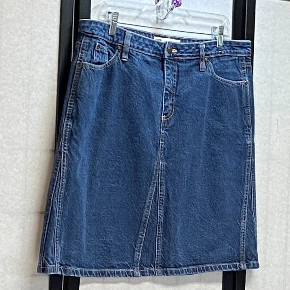 Vintage Faded Glory A Line Gored Denim Jean Mini Skirt Medium Wash 16 High Rise