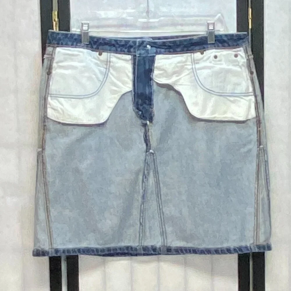Vintage Faded Glory A Line Gored Denim Jean Mini Skirt Medium Wash 16 High Rise