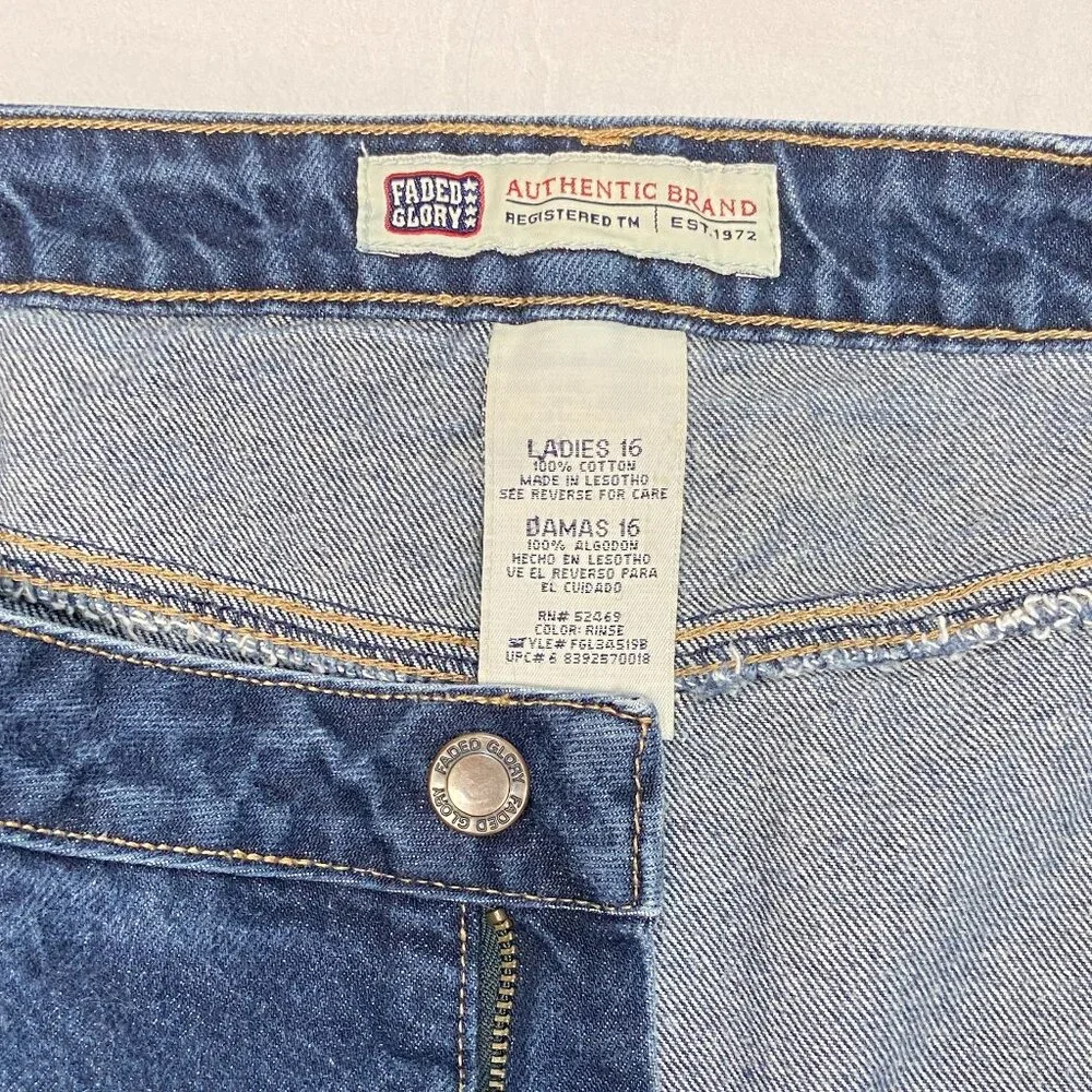 Vintage Faded Glory A Line Gored Denim Jean Mini Skirt Medium Wash 16 High Rise