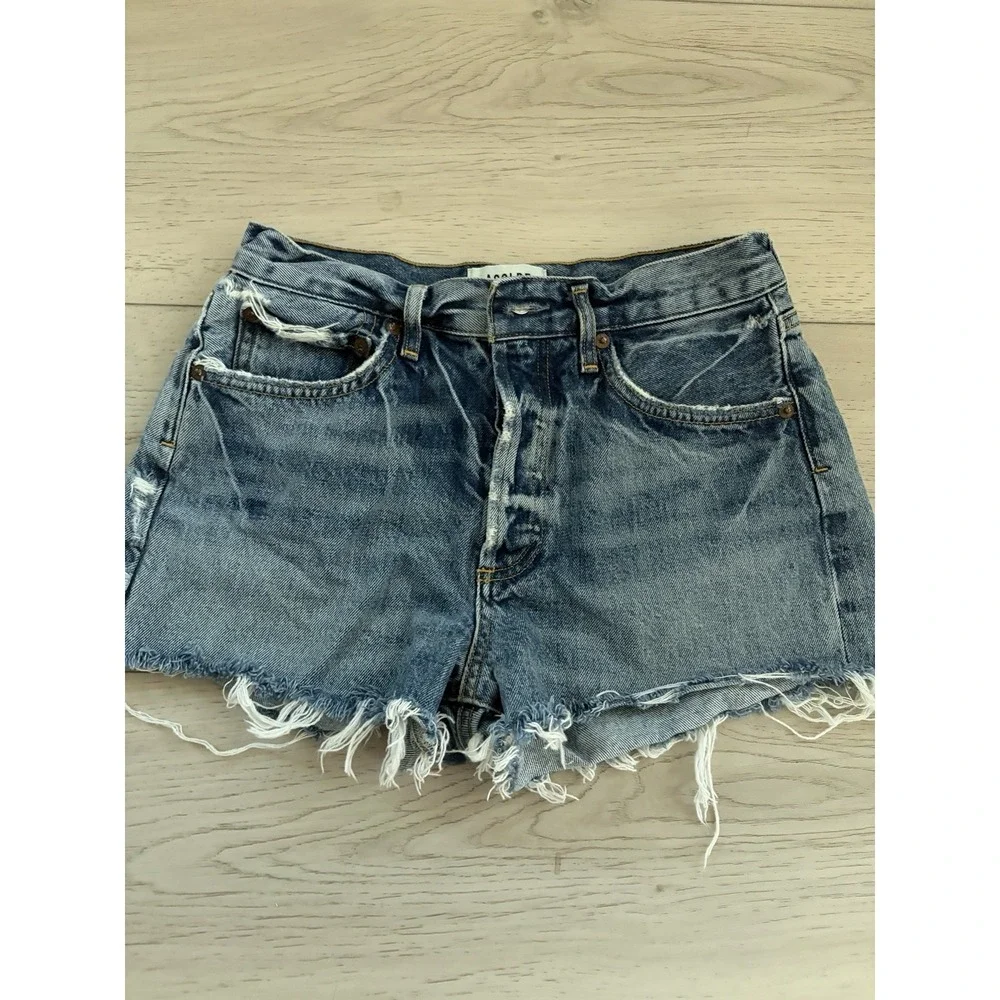 AGOLDE Parker High Waist Distressed Denim Cut Off Shorts Med Wash Blue Size 27
