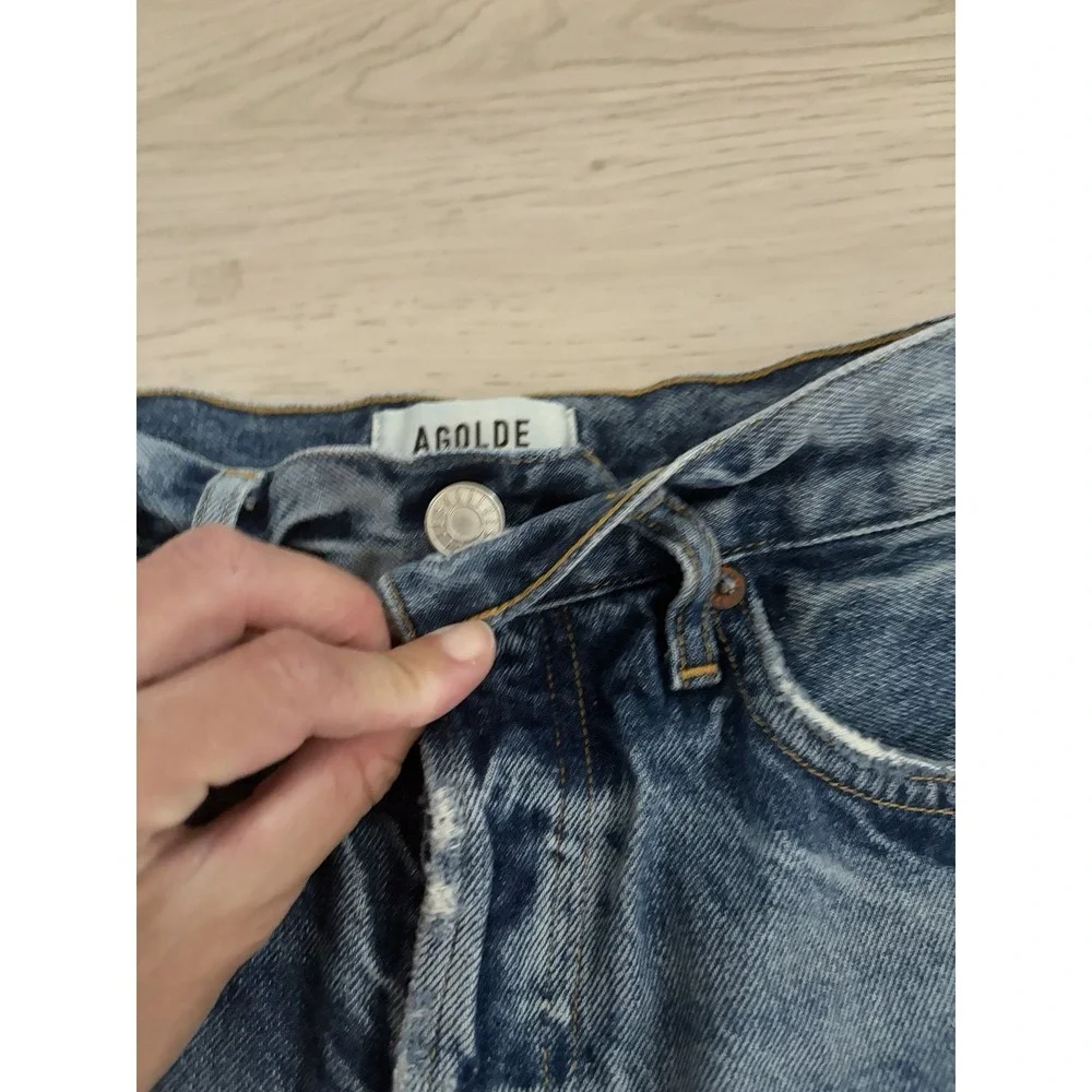 AGOLDE Parker High Waist Distressed Denim Cut Off Shorts Med Wash Blue Size 27