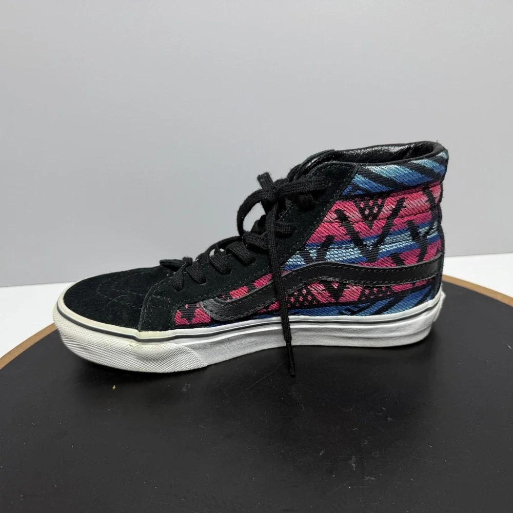Vans Sk8 Hi Women Size 5 Geometric Tribal Woven High Top Black Pink Skate Casual