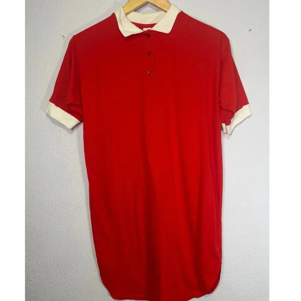Vintage Red Polo Nightgown White Collar Mod Preppy Fantasy‎ Nightwear by Janice