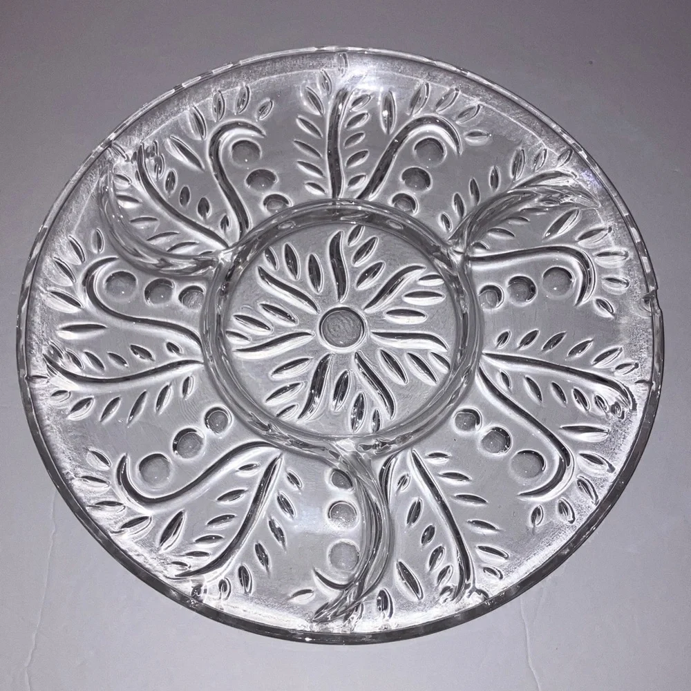 Clear Glass Decorative Relish Tray and Silver‎ Serving Tray 11”
