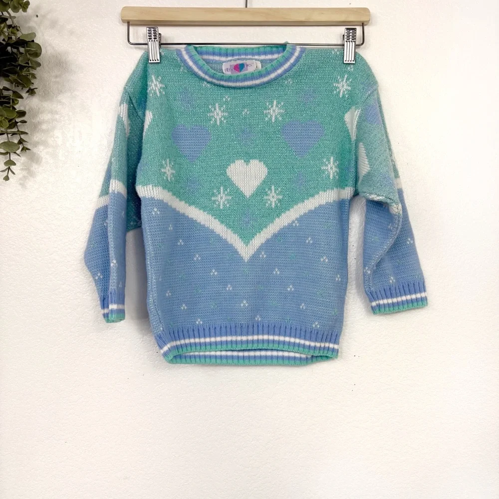 VINTAGE • 80s Heartworks Girls Sweater Purple‎ & White Pullover