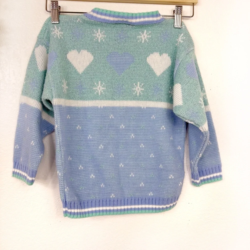 VINTAGE • 80s Heartworks Girls Sweater Purple‎ & White Pullover