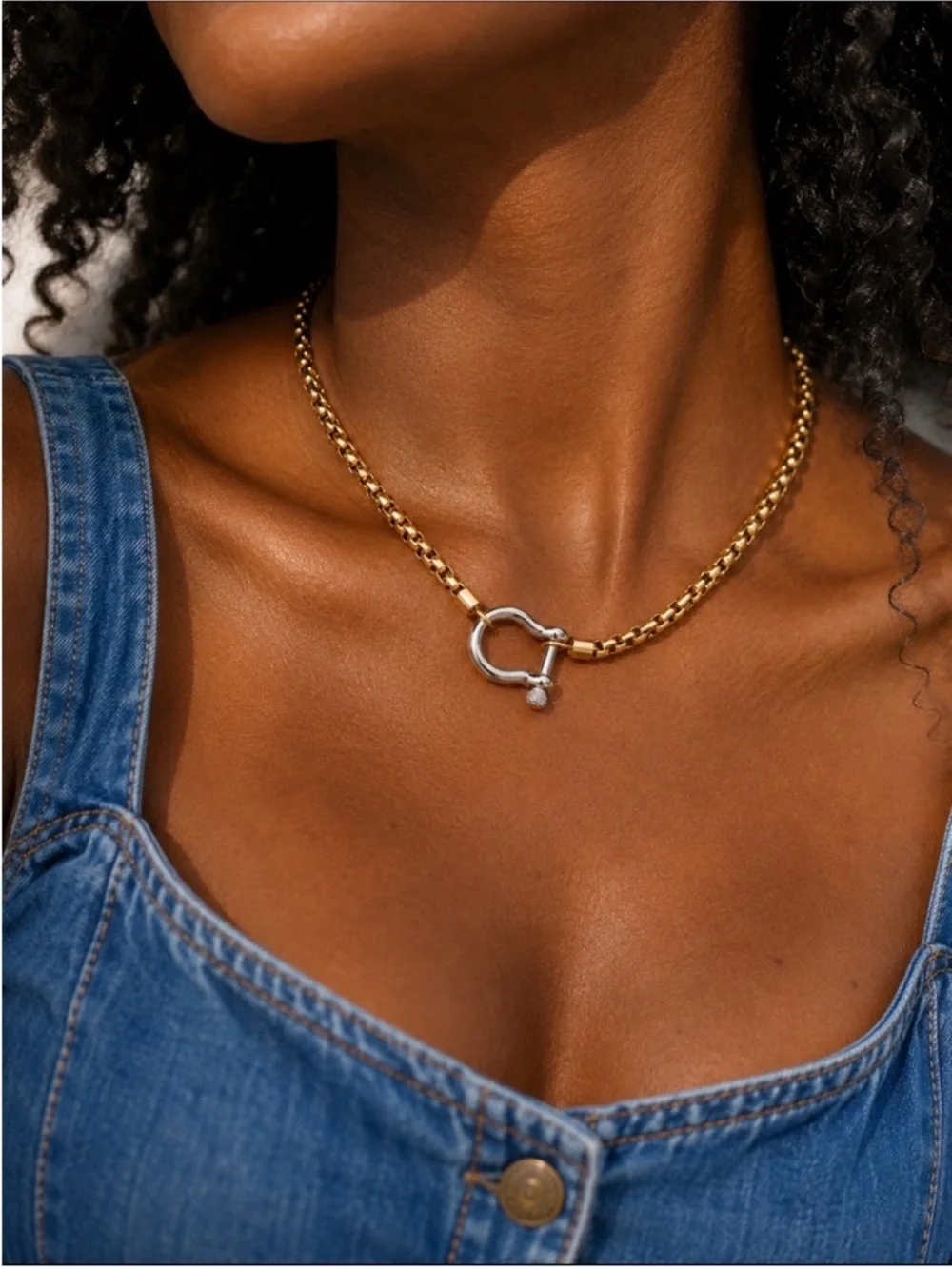 Preppy Gold Chain Choker Necklace with Silver Toggle Clasp