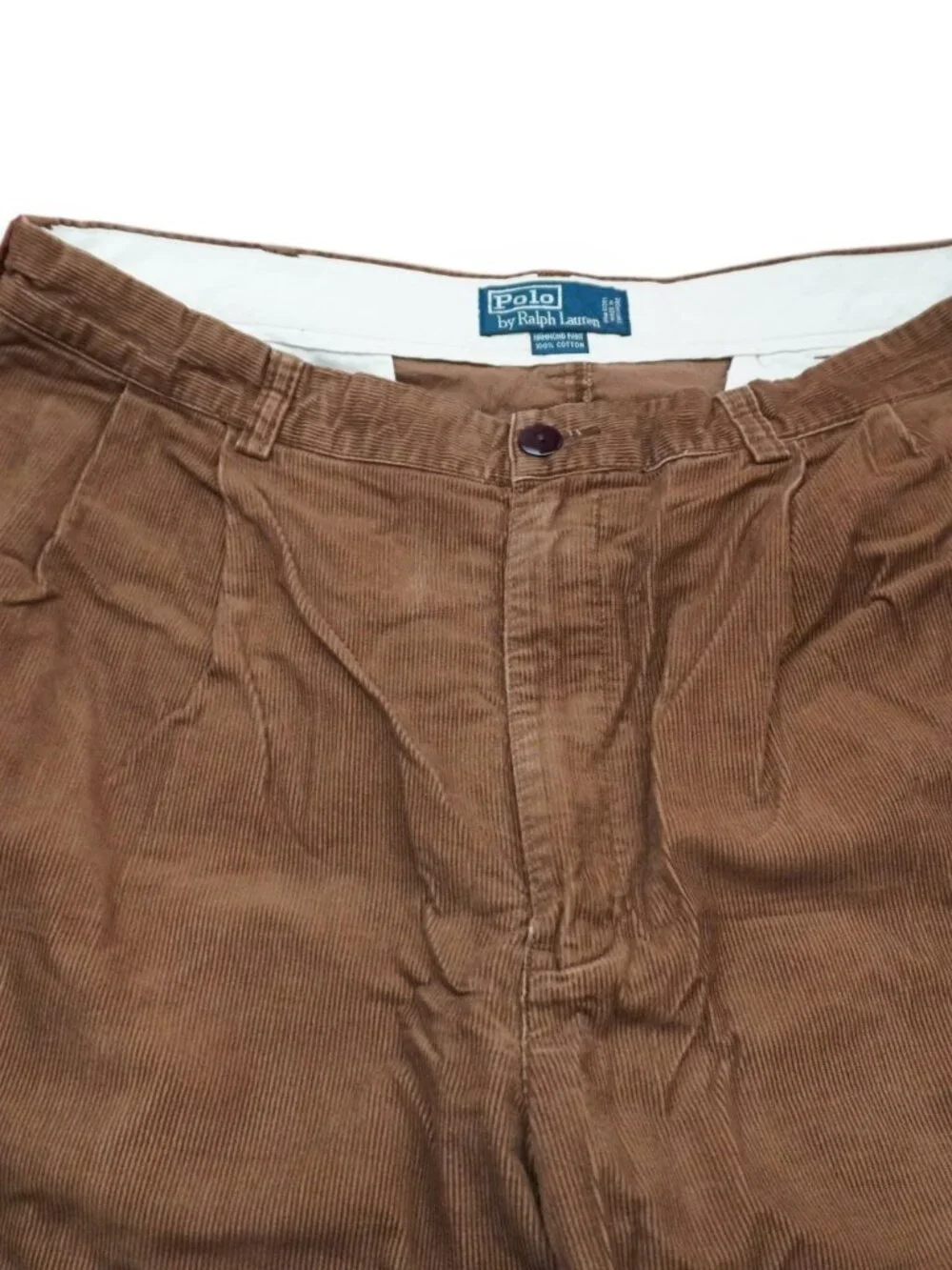 Vtg 90s Polo Ralph Lauren Hammond Corduroy Pants Pleated Cuffed Brown Mens 34x27