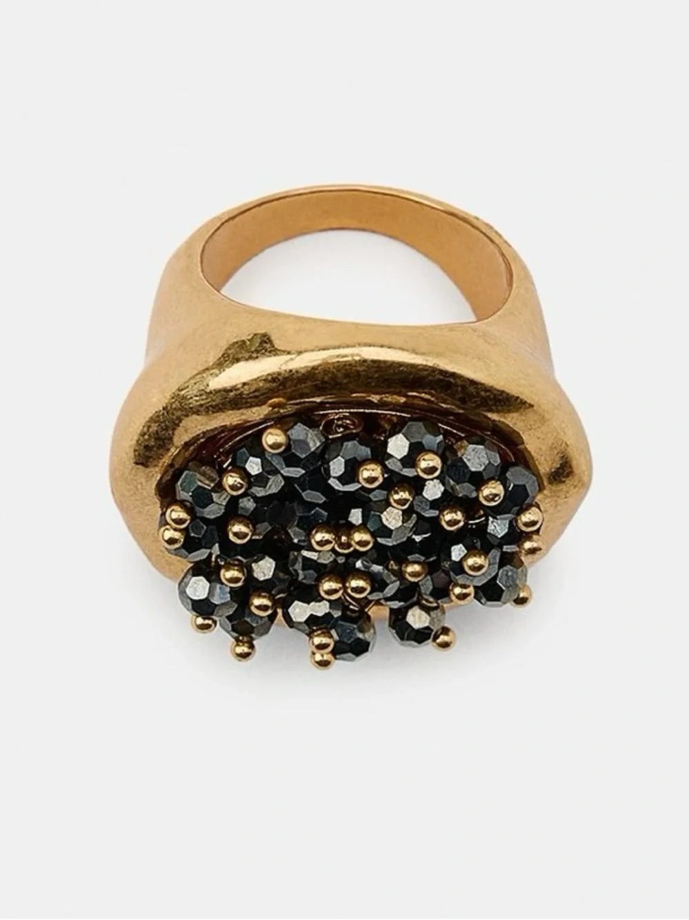 Zara Gold-Tone Ring with Black Faceted Beads