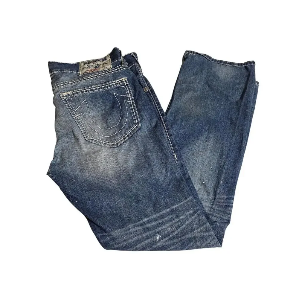 True Religion‎ Jeans Mens 36 Straight Denim Paint Splatter Distressed Faded BD