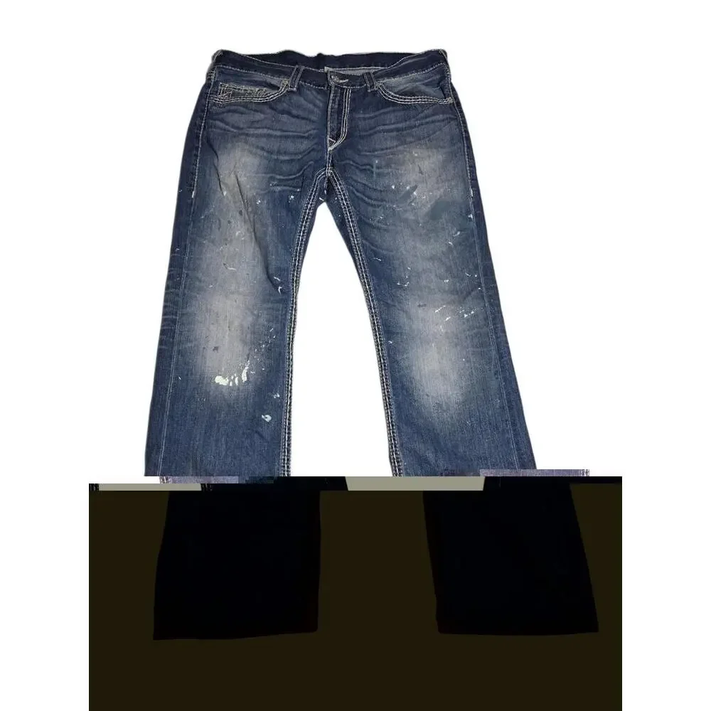 True Religion‎ Jeans Mens 36 Straight Denim Paint Splatter Distressed Faded BD