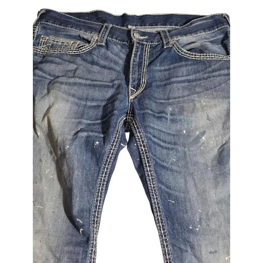 True Religion‎ Jeans Mens 36 Straight Denim Paint Splatter Distressed Faded BD