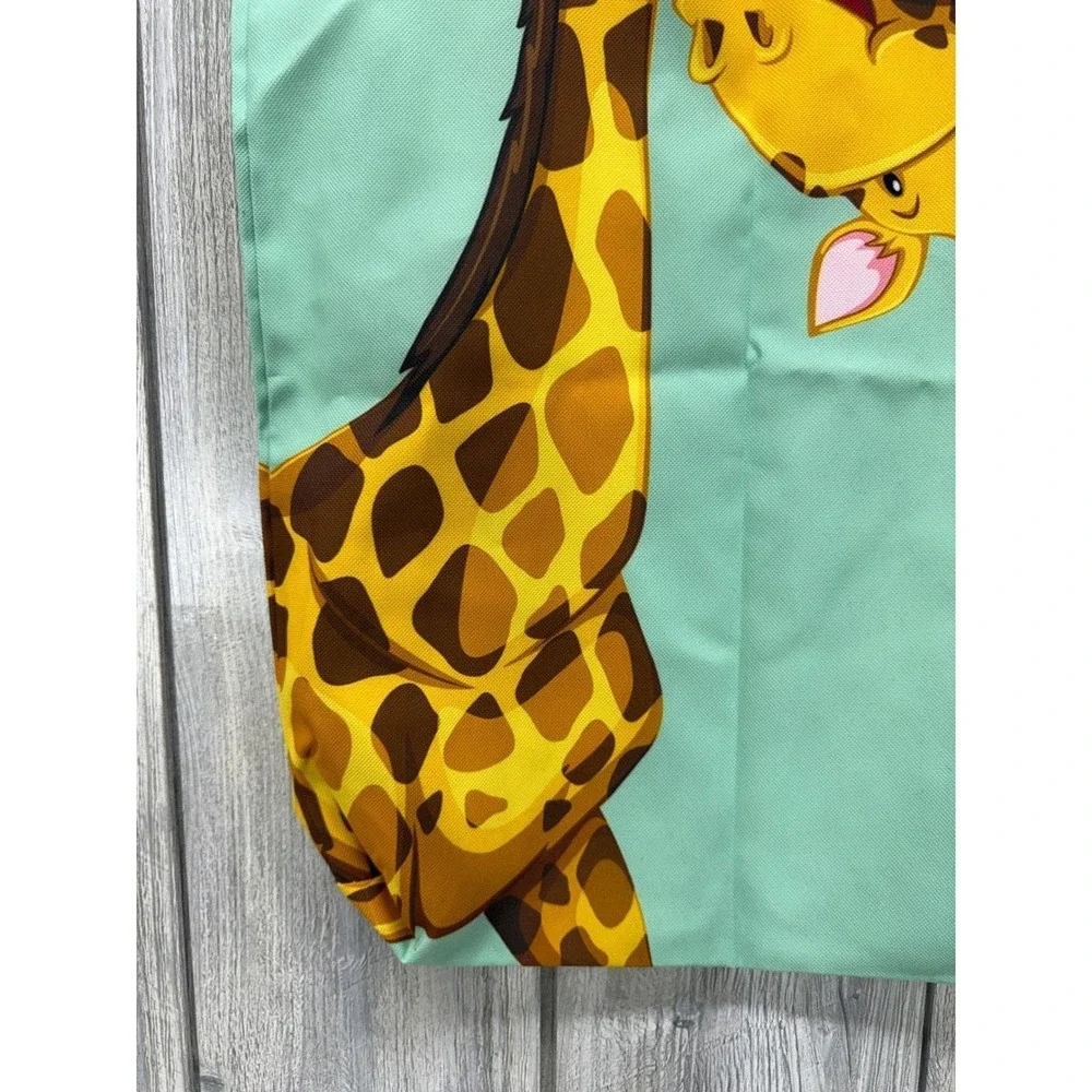 Ecrou Giraffe Print Canvas Tote Bag Mint Green Animal Graphic Beach Shopper NWT