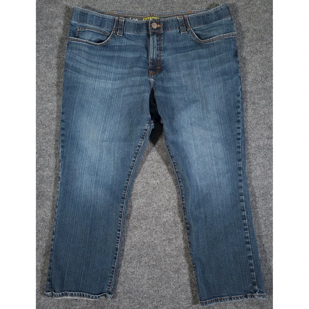 Lee Extreme Motion Jeans Mens‎ 42x27 Blue Denim Straight Fit Tapered Leg Stretch