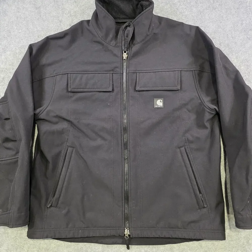 Carhartt‎ Jacket Mens Large Black Softshell Traditional Windbreaker Zip J176 BLK