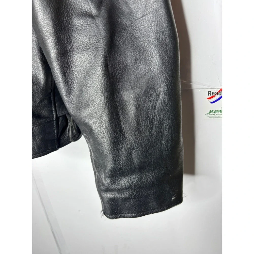 Mens‎ Black Genuine Leather Motorcycle Jacket Side Lace Up Biker Size 52 YKK Zip