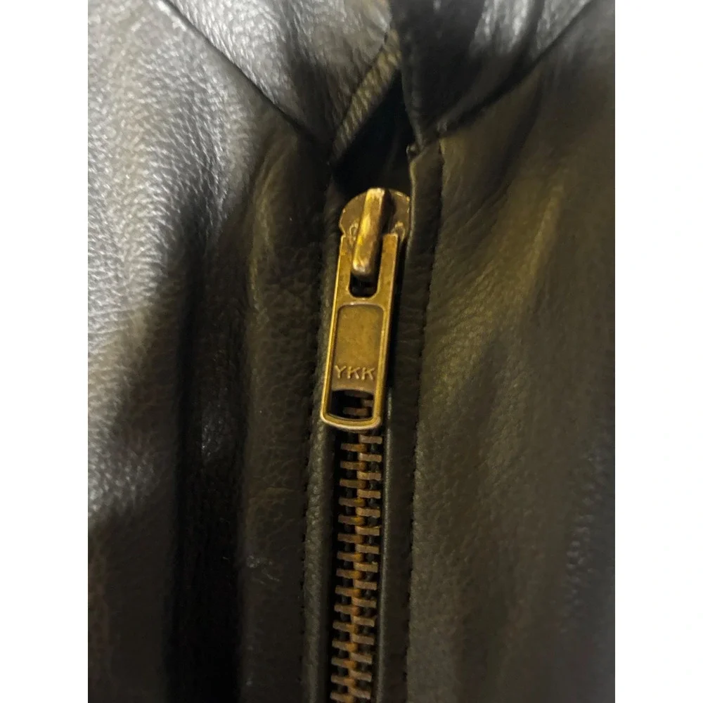 Mens‎ Black Genuine Leather Motorcycle Jacket Side Lace Up Biker Size 52 YKK Zip