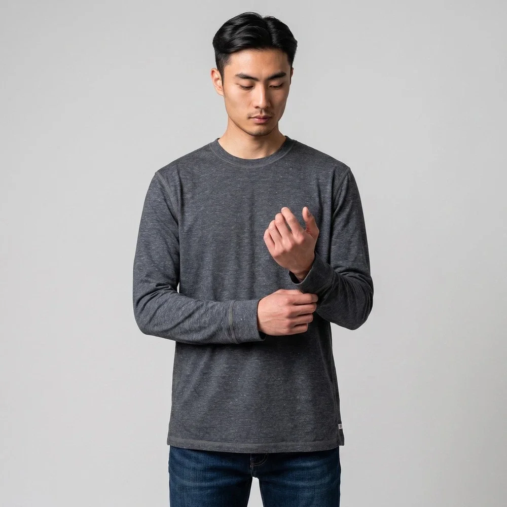 AG Adriano Goldschmied Mens Long Sleeve Crew Neck Tee Gray Heather Size‎ MediumM