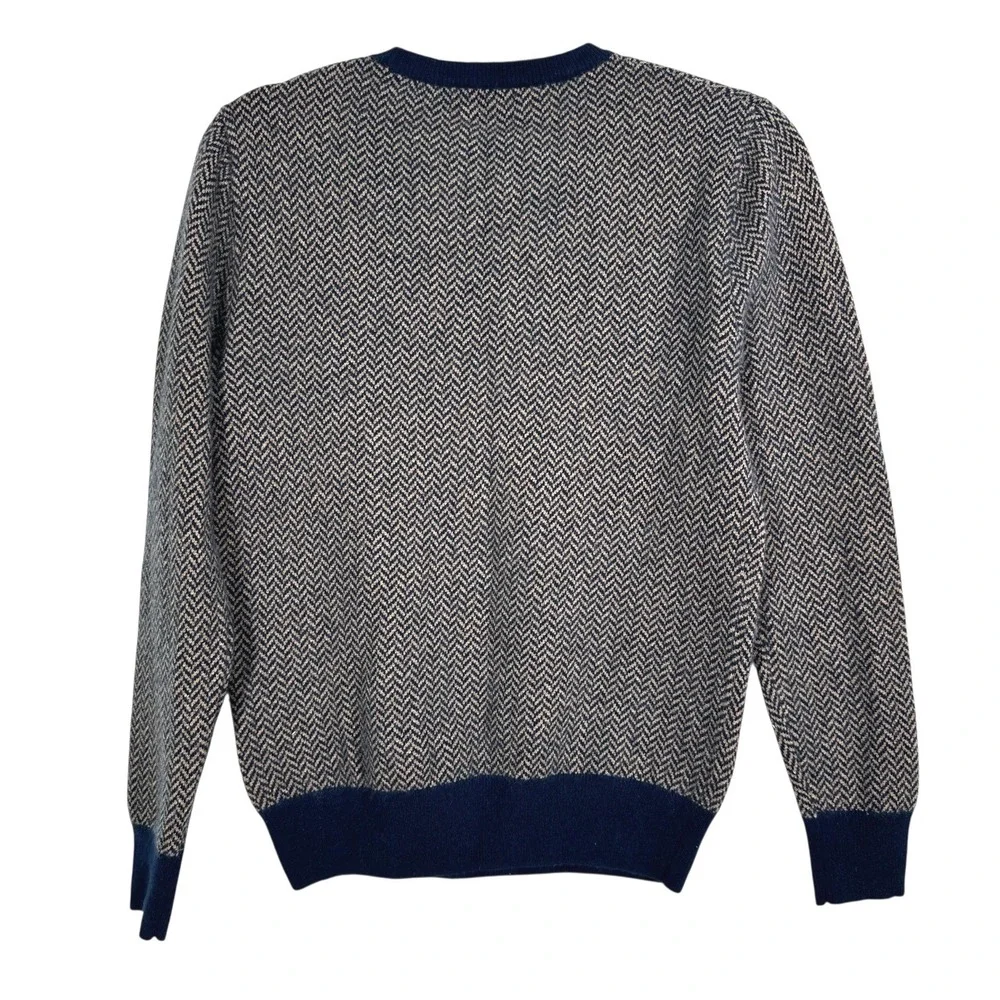 J Crew‎ 100% Cashmere Herringbone Crewneck Sweater Women's Size S Navy Beige
