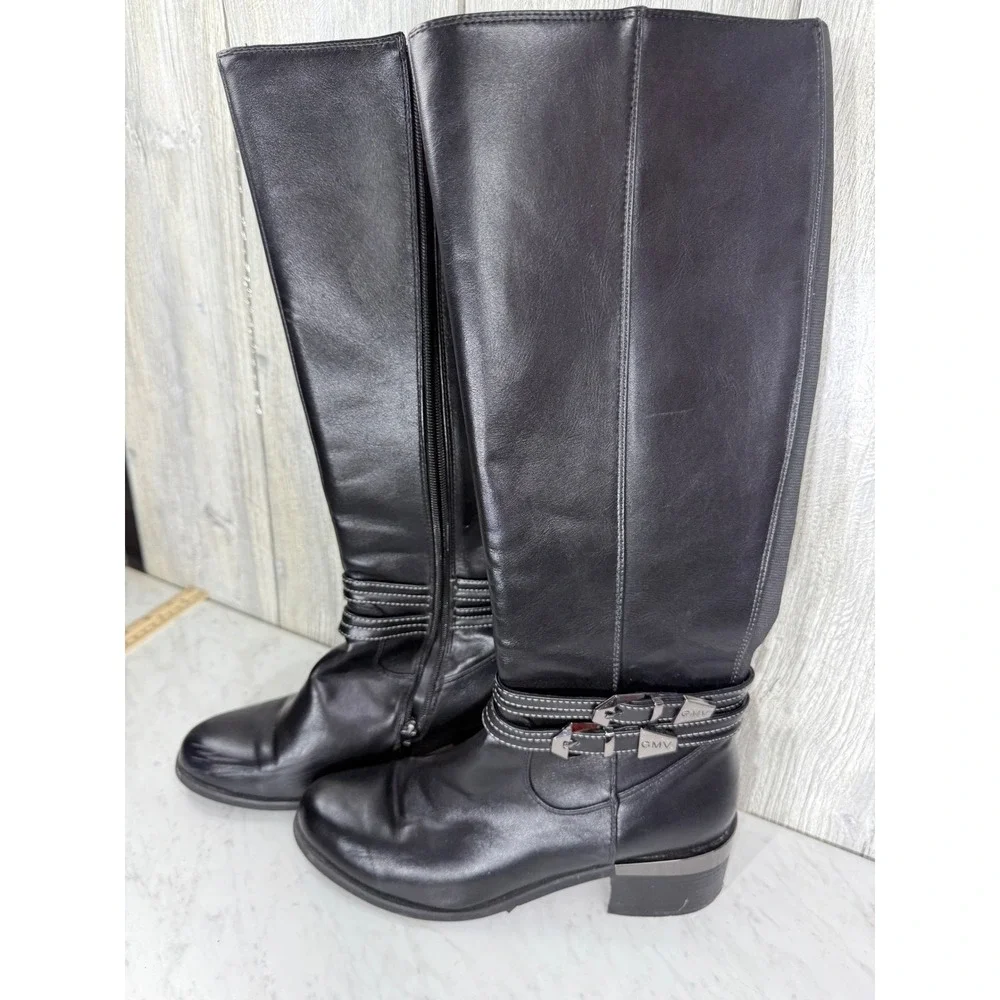 Gian Marco Venturi GMV Black Leather Tall Boots Vera Pelle Italy Women 39 Buckle