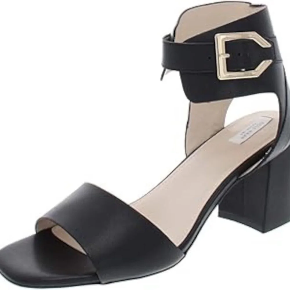 COLE HAAN Avani Black‎ Leather Block Heel Ankle Strap Sandal Buckle