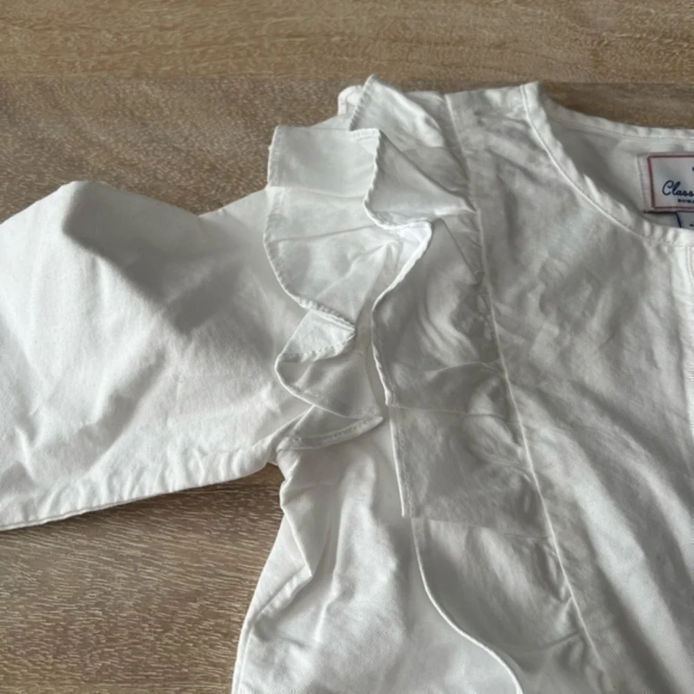 Classic Prep White Gemma‎ Preppy Ruffle Button Down Long Sleeve Shirt