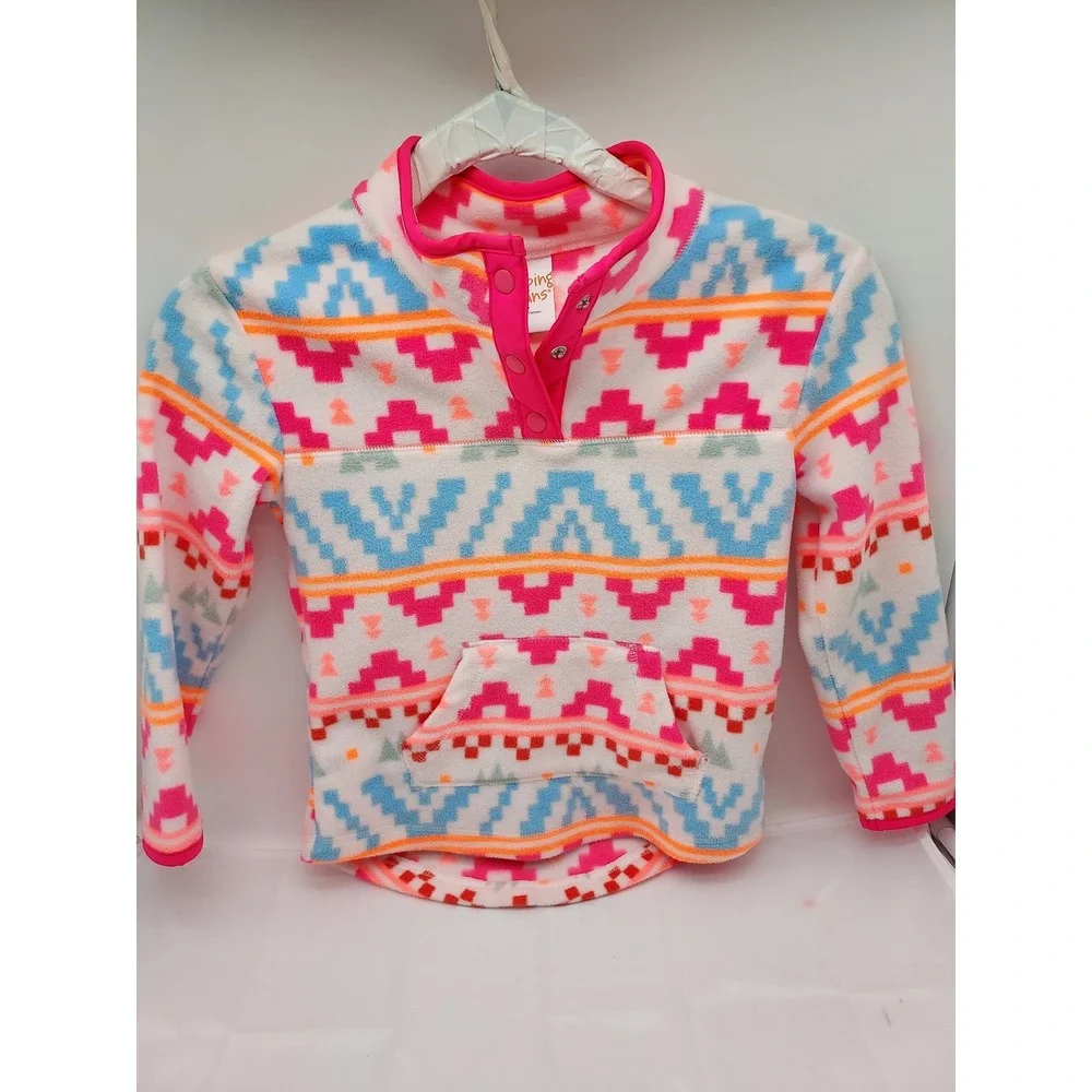 Jumping Beans Kids Fleece‎ Pullover Size 5 Pink Blue Orange Aztec Print