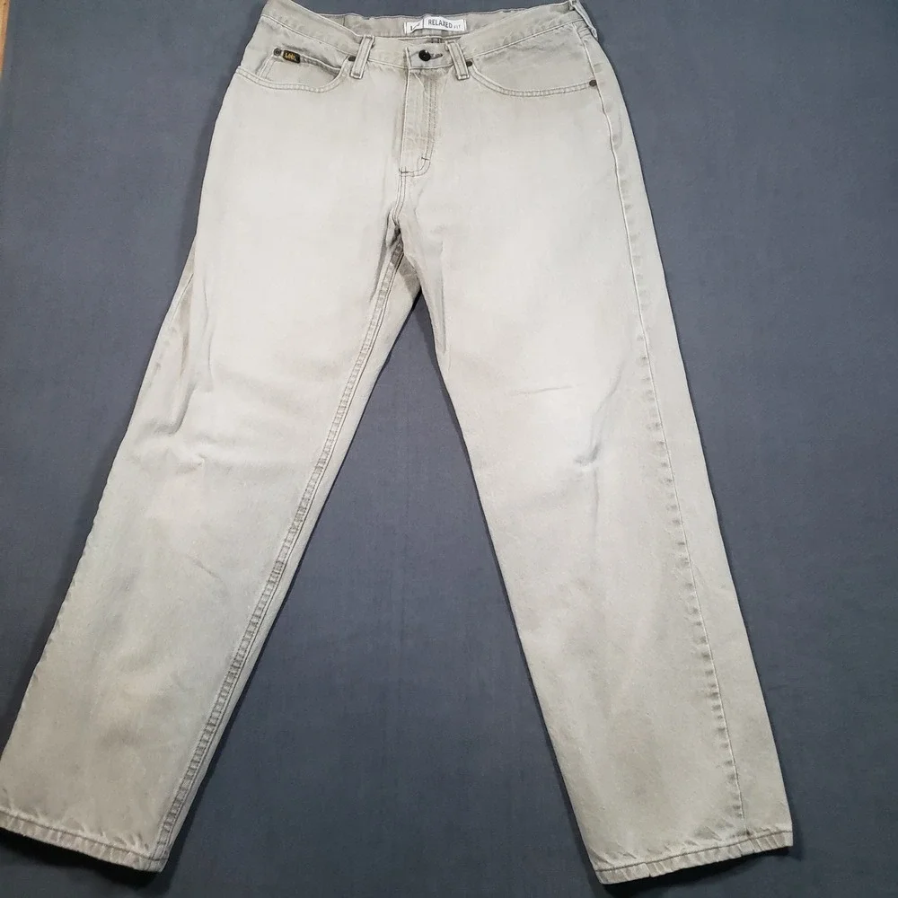 Lee Relaxed‎ Fit Jeans Mens 34x30 Tan Khaki Straight Leg Cotton Denim 2055514