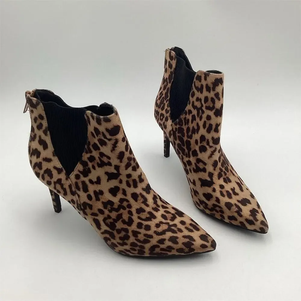 Women's Leopard Print Ankle‎ Booties Size 7.5 Stiletto Heel