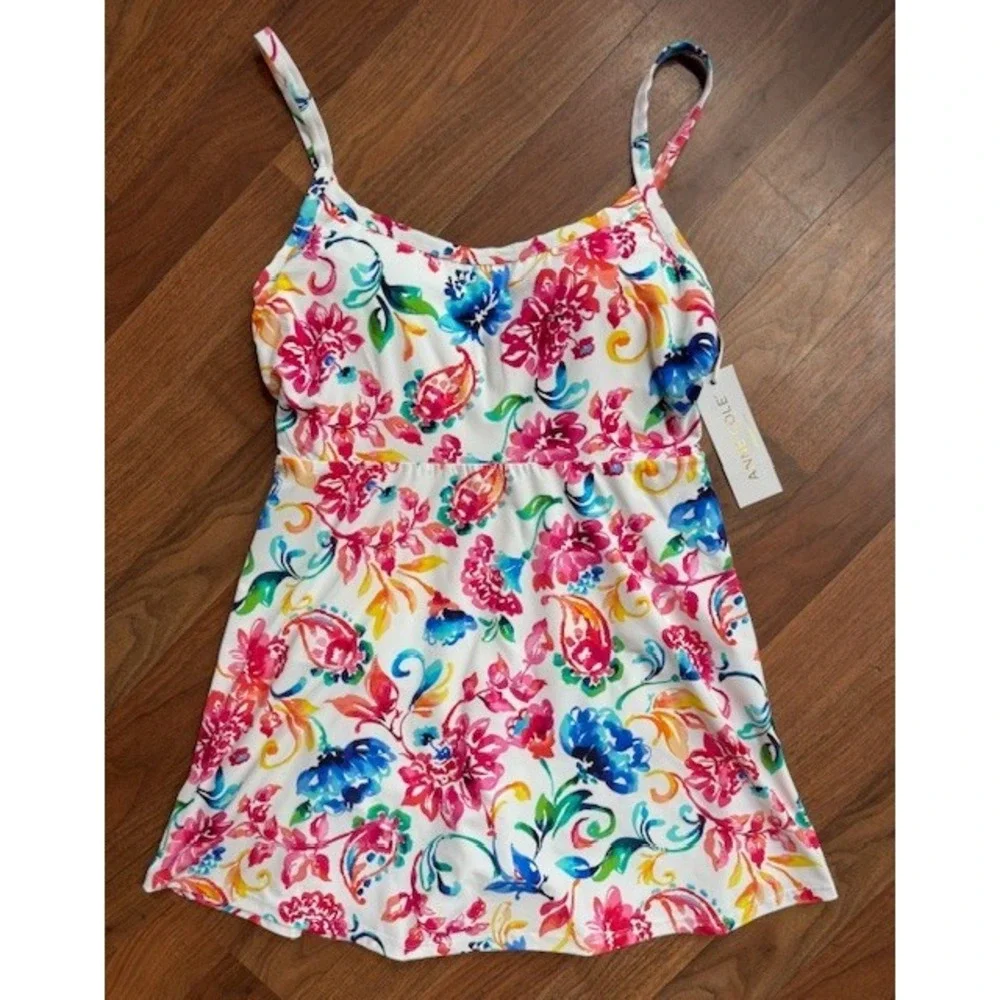 NWT Anne Cole Women's Surplice Maillot Swim Dress‎ Swimsuit Floral Size 10