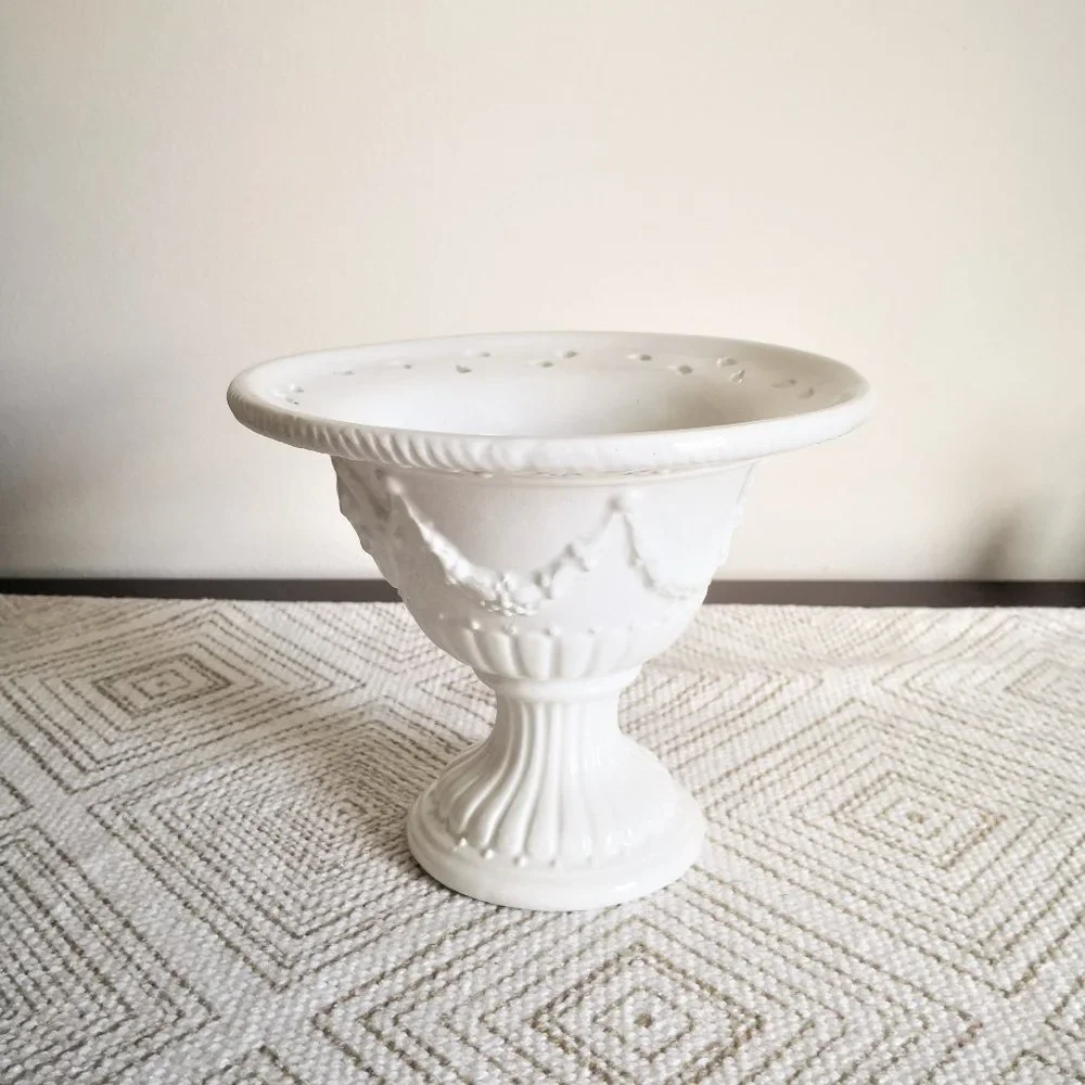 Italian Artsy White Pierced Rim Pedestal Centerpiece by‎ J. W. Company Decor