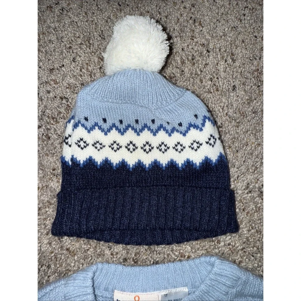 Vintage‎ b.t. kids Puppy Dog Pulling Sled  Sweater  w Beanie Hat Blue 24 Months