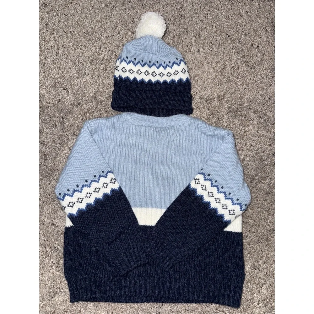 Vintage‎ b.t. kids Puppy Dog Pulling Sled  Sweater  w Beanie Hat Blue 24 Months