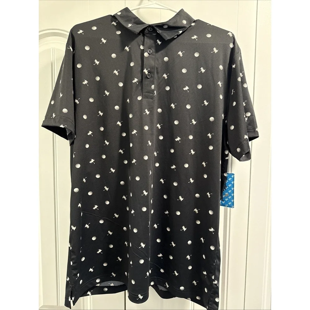 Birdie Bound Mens Golf Polo Shirt‎ Black White Player Print Performance Size S