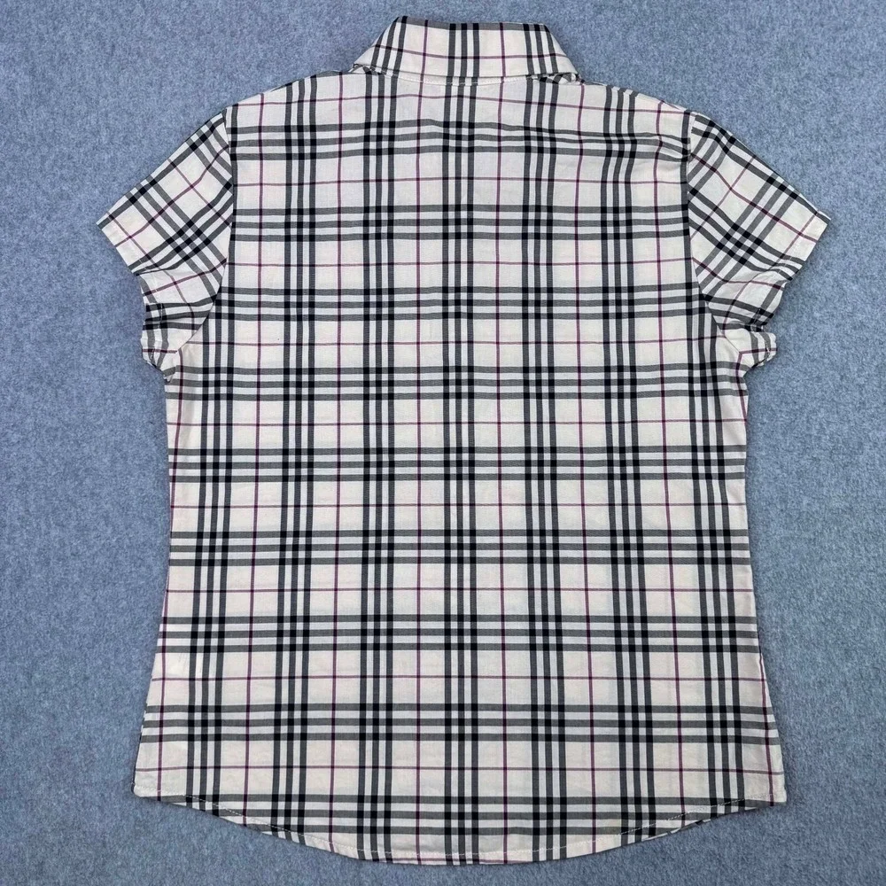 Burberry Nova Check Printed Cotton Trim Detail SS Button Up Girls Sz 10 Academia