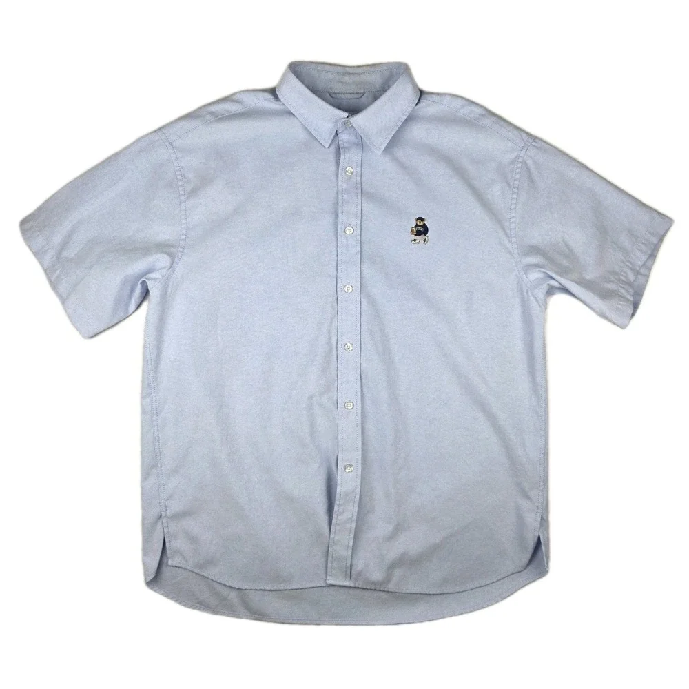 SPAO Mens Large Short Sleeve‎ Woodie Oxford Shirt Light Blue Cotton Polyester
