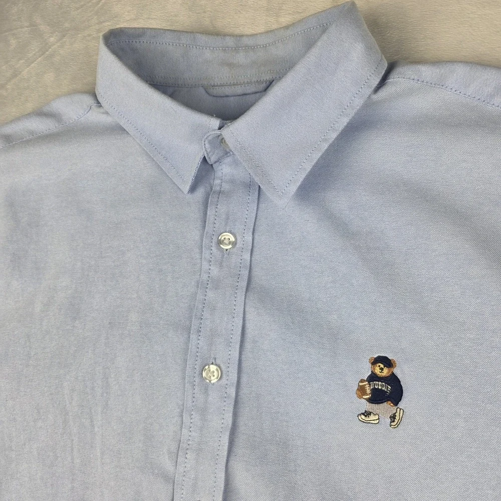 SPAO Mens Large Short Sleeve‎ Woodie Oxford Shirt Light Blue Cotton Polyester