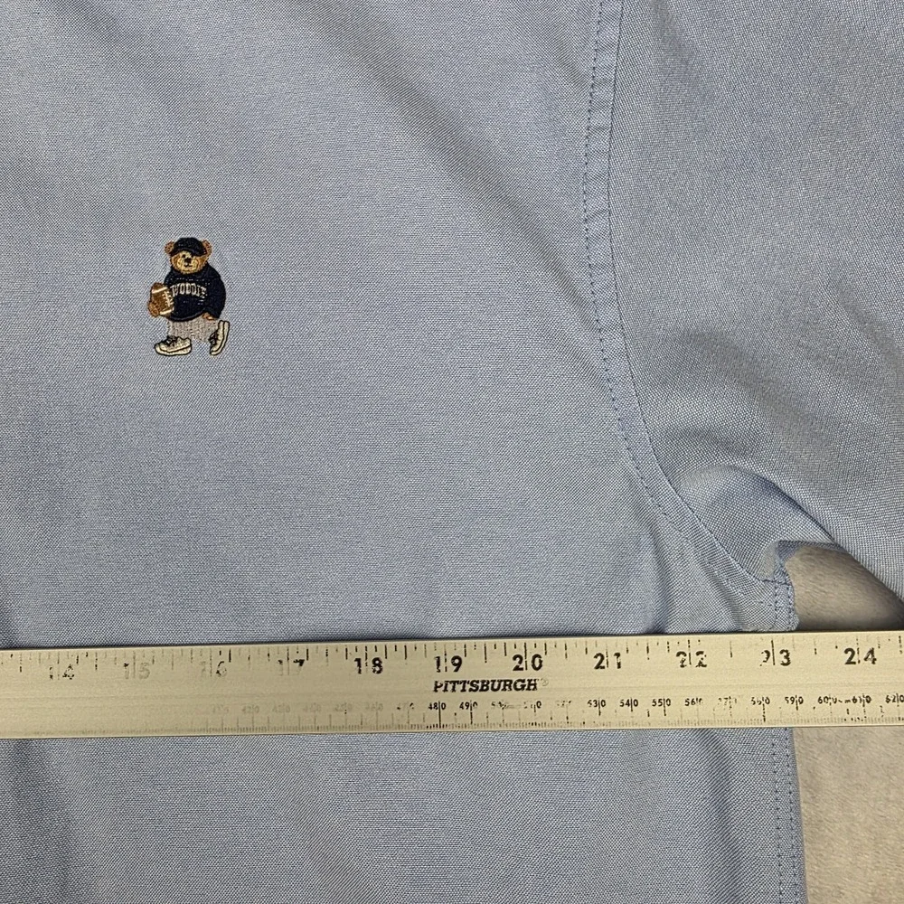 SPAO Mens Large Short Sleeve‎ Woodie Oxford Shirt Light Blue Cotton Polyester